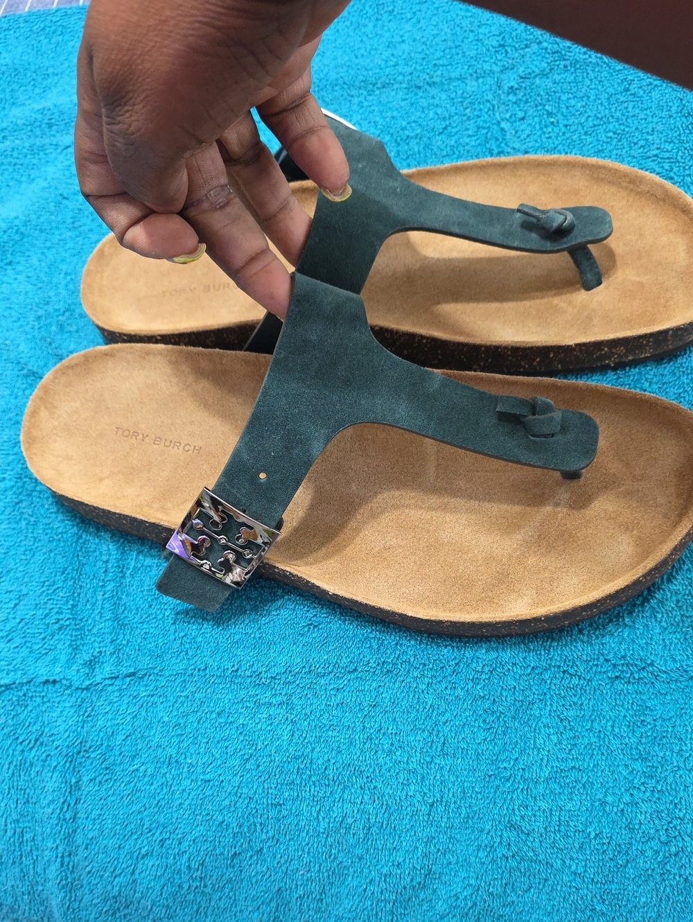 Tory Burch Mellow Dark Green Suede Sandal